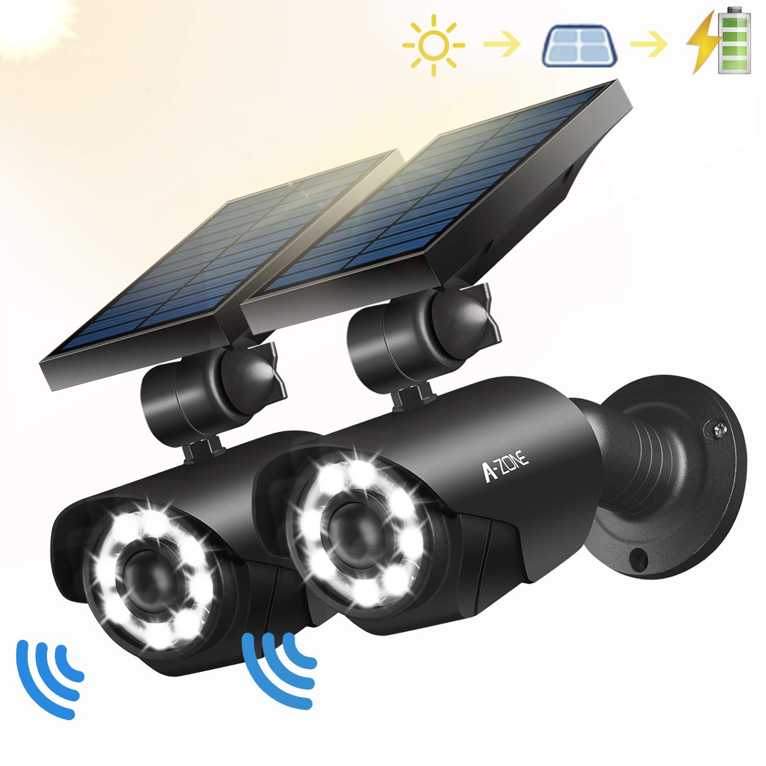 Solar Motion Sensor Light Outdoor 800Lumens 8 LED Spotlight 5Watt ,Wireless Solar Flood Light